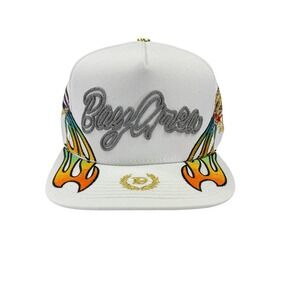 DVNIEL LUU Dreams Dont Sleep White Snapback Hat Flame Embroidered Streetwear Cap